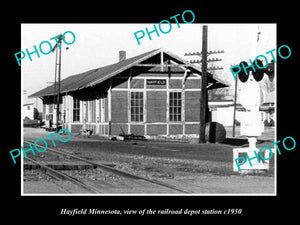 OLD LARGE HISTORIC PHOTO OF HAYFIELD MINNESOTA, THE RAILROAD DEPOT STATION c1950