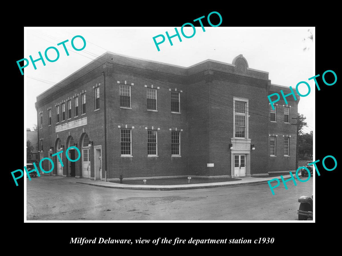 OLD LARGE HISTORIC PHOTO OF MILFORD DELAWARE, THE FIRE DEPARTMENT STATION c1930