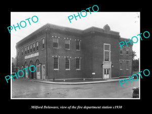 OLD LARGE HISTORIC PHOTO OF MILFORD DELAWARE, THE FIRE DEPARTMENT STATION c1930