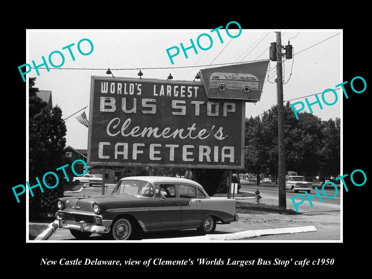 OLD LARGE HISTORIC PHOTO OF NEW CASTLE DELAWARE, WORLDS LARGEST BUS STOP c1950