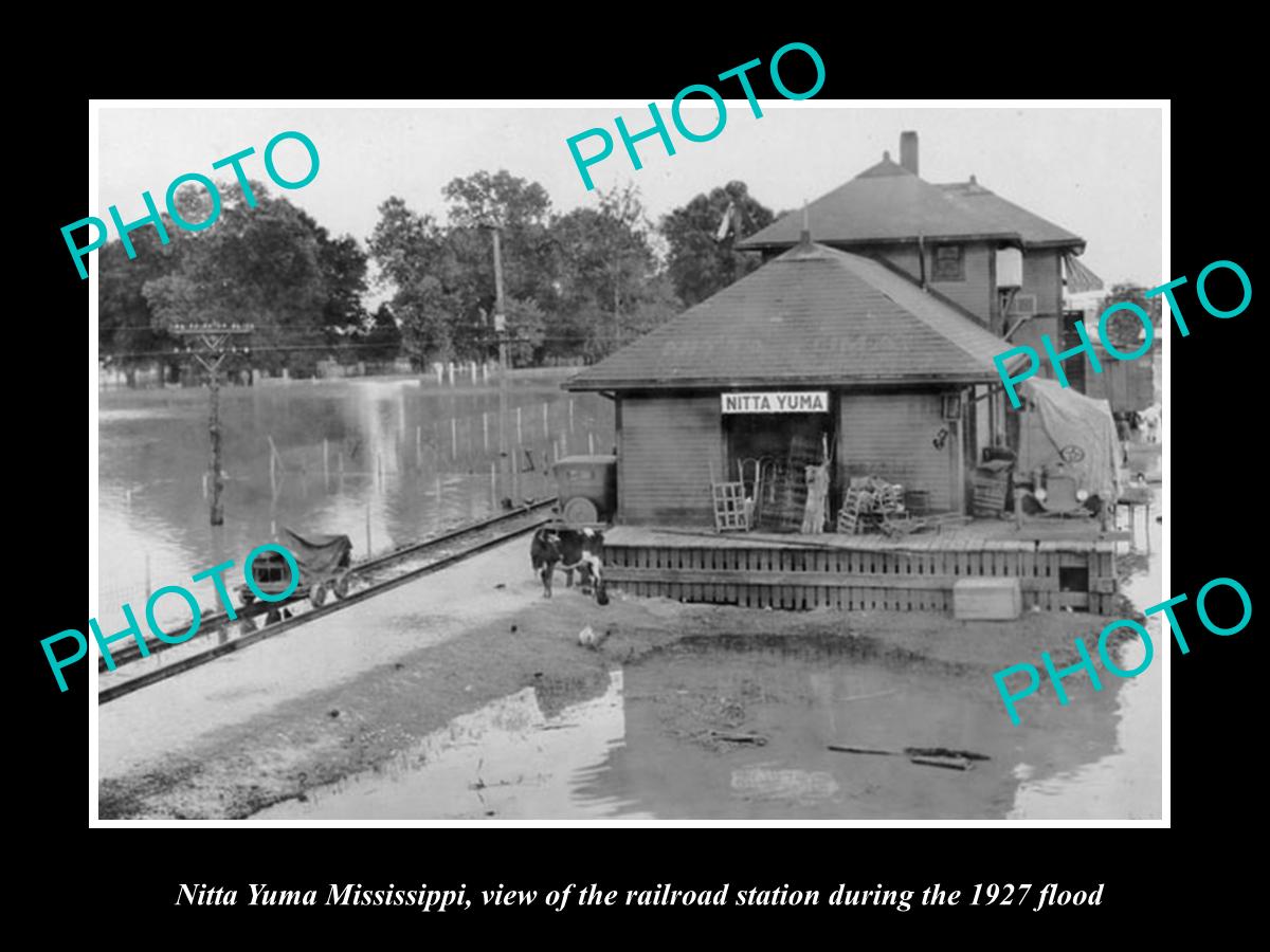 OLD LARGE HISTORIC PHOTO OF NITTA YUMA MISSISSIPPI, RAILROAD STATION  FLOOD 1927