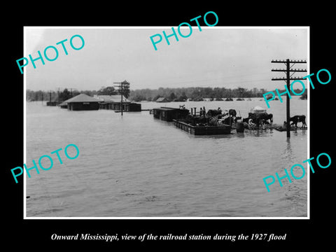 OLD LARGE HISTORIC PHOTO OF ONWARD MISSISSIPPI, RAILROAD STATION  FLOOD c1927