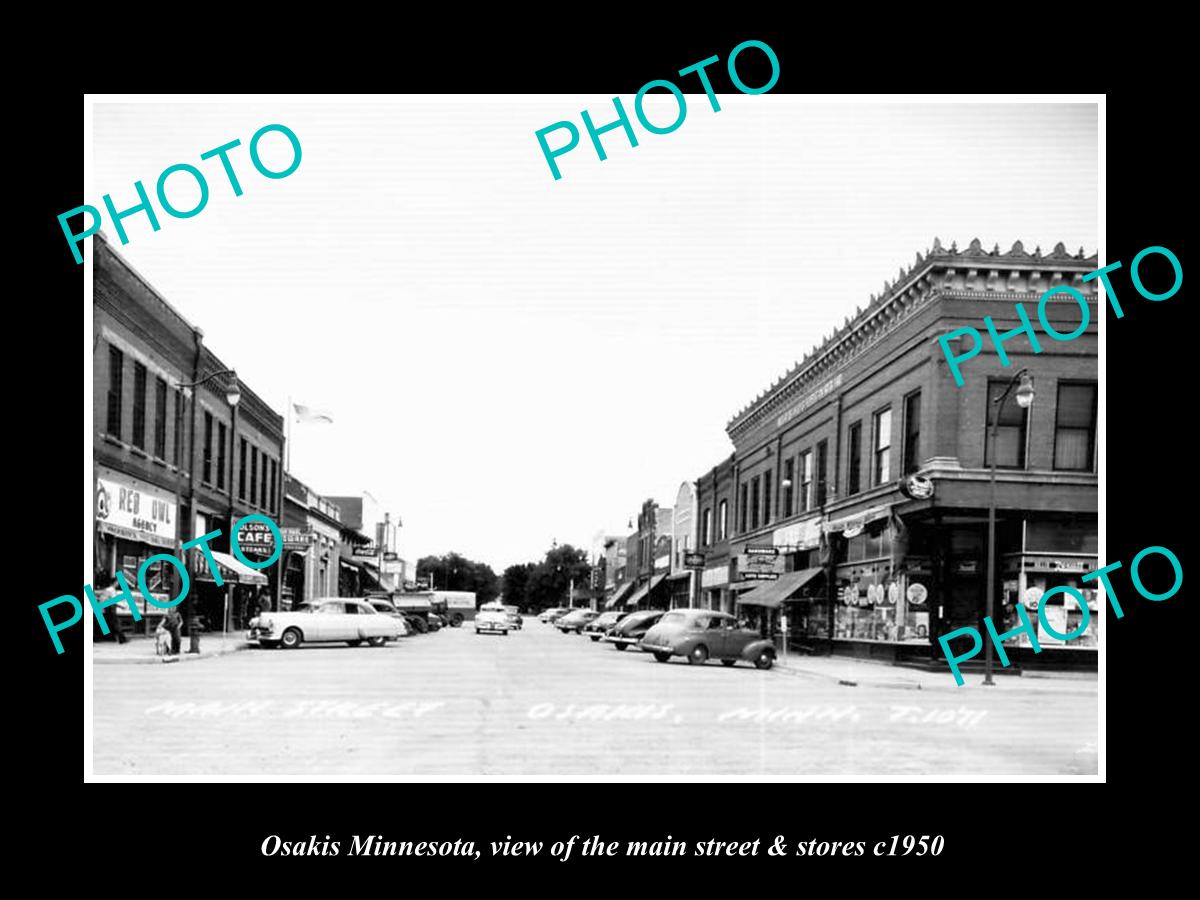 OLD LARGE HISTORIC PHOTO OF OSAKIS MINNESOTA, THE MAIN STREET & STORES c1950