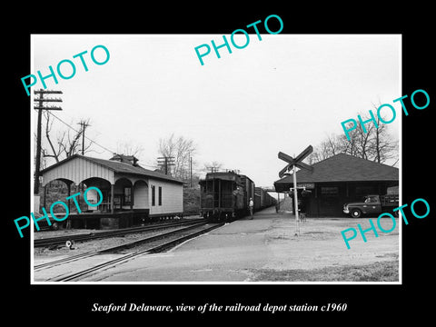 OLD LARGE HISTORIC PHOTO OF SEAFORD DELAWARE, THE RAILROAD DEPOT STATION c1960