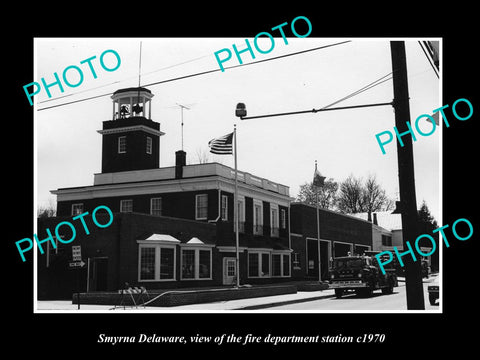 OLD LARGE HISTORIC PHOTO OF SMYRNA DELAWARE, THE FIRE DEPARTMENT STATION c1970