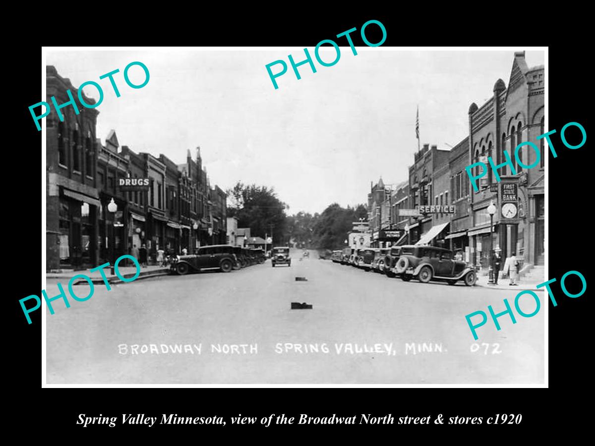 OLD LARGE HISTORIC PHOTO OF SPRING VALLEY MINNESOTA, THE MAIN ST & STORES c1920