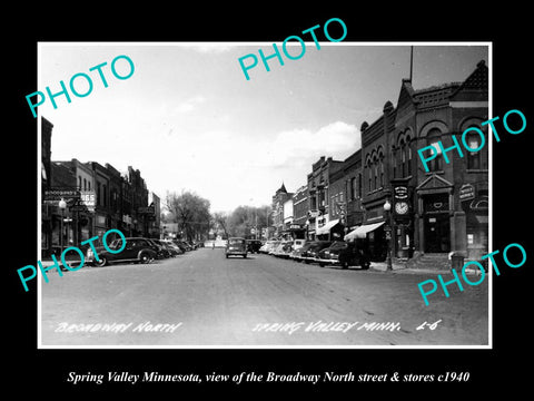 OLD LARGE HISTORIC PHOTO OF SPRING VALLEY MINNESOTA, THE MAIN ST & STORES c1940