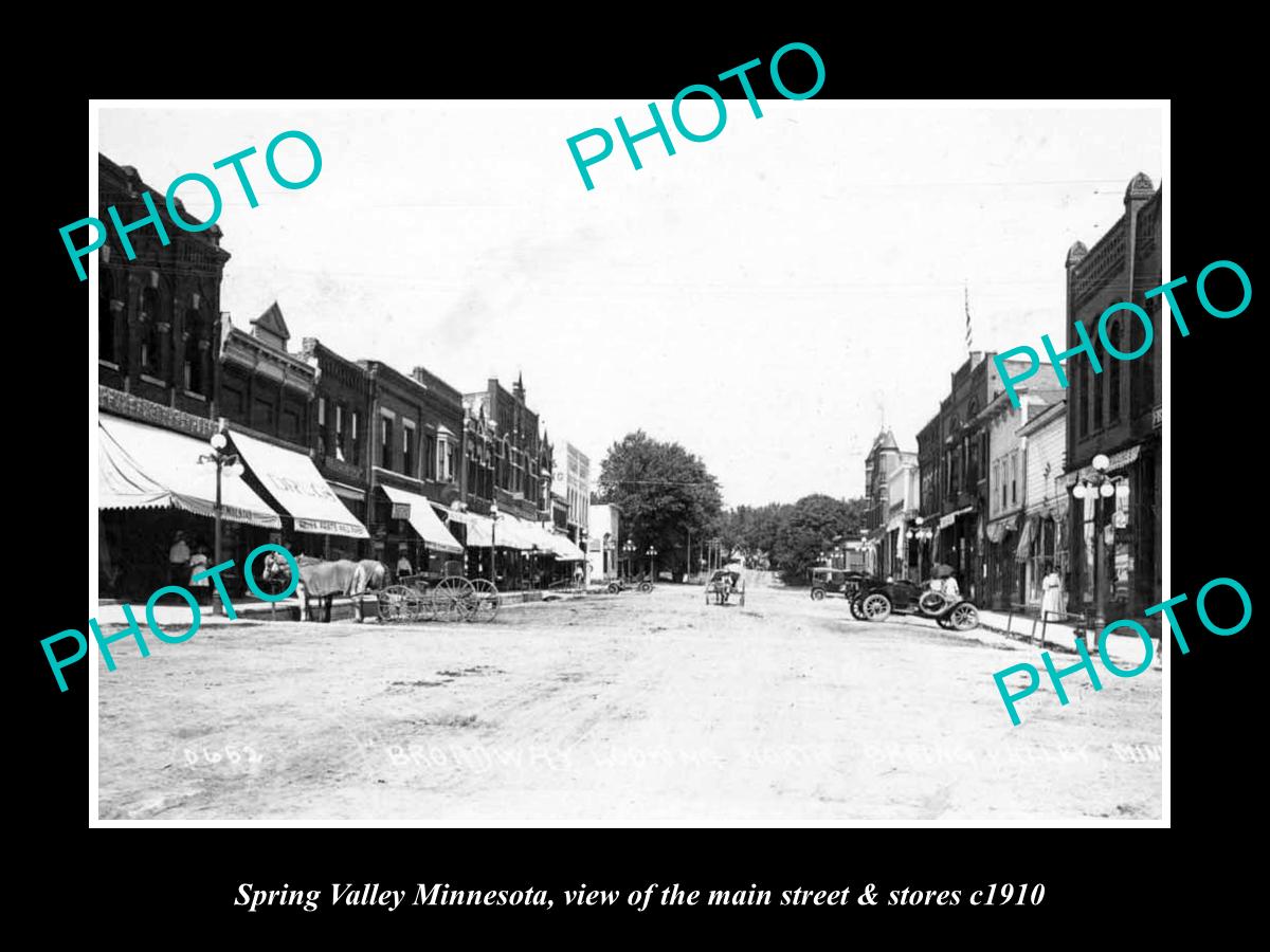 OLD LARGE HISTORIC PHOTO OF SPRING VALLEY MINNESOTA, THE MAIN ST & STORES c1910