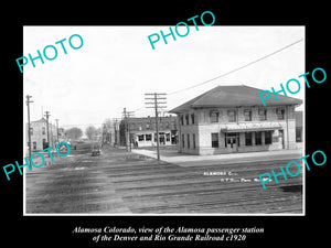 OLD LARGE HISTORIC PHOTO OF ALAMOSA COLORADO, RAILROAD PASSENGER STATION c1920