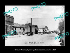 OLD LARGE HISTORIC PHOTO OF BRAHAM MINNESOTA, THE MAIN STREET & STORES c1940