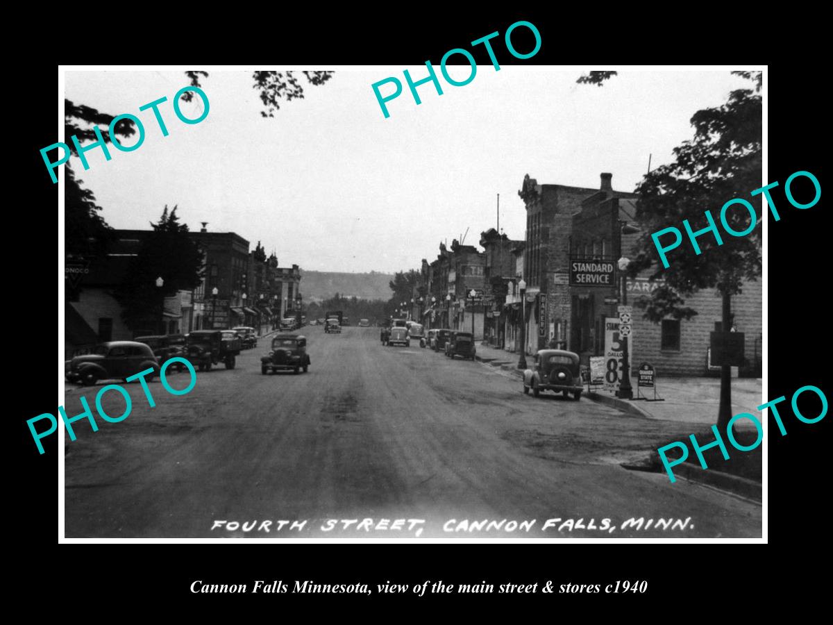 OLD LARGE HISTORIC PHOTO OF CANNON FALLS MINNESOTA, THE MAIN ST & STORES c1940