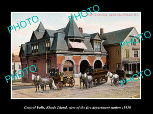 OLD LARGE HISTORIC PHOTO OF CENTRAL FALLS RHODE ISLAND, THE FIRE STATION c1910