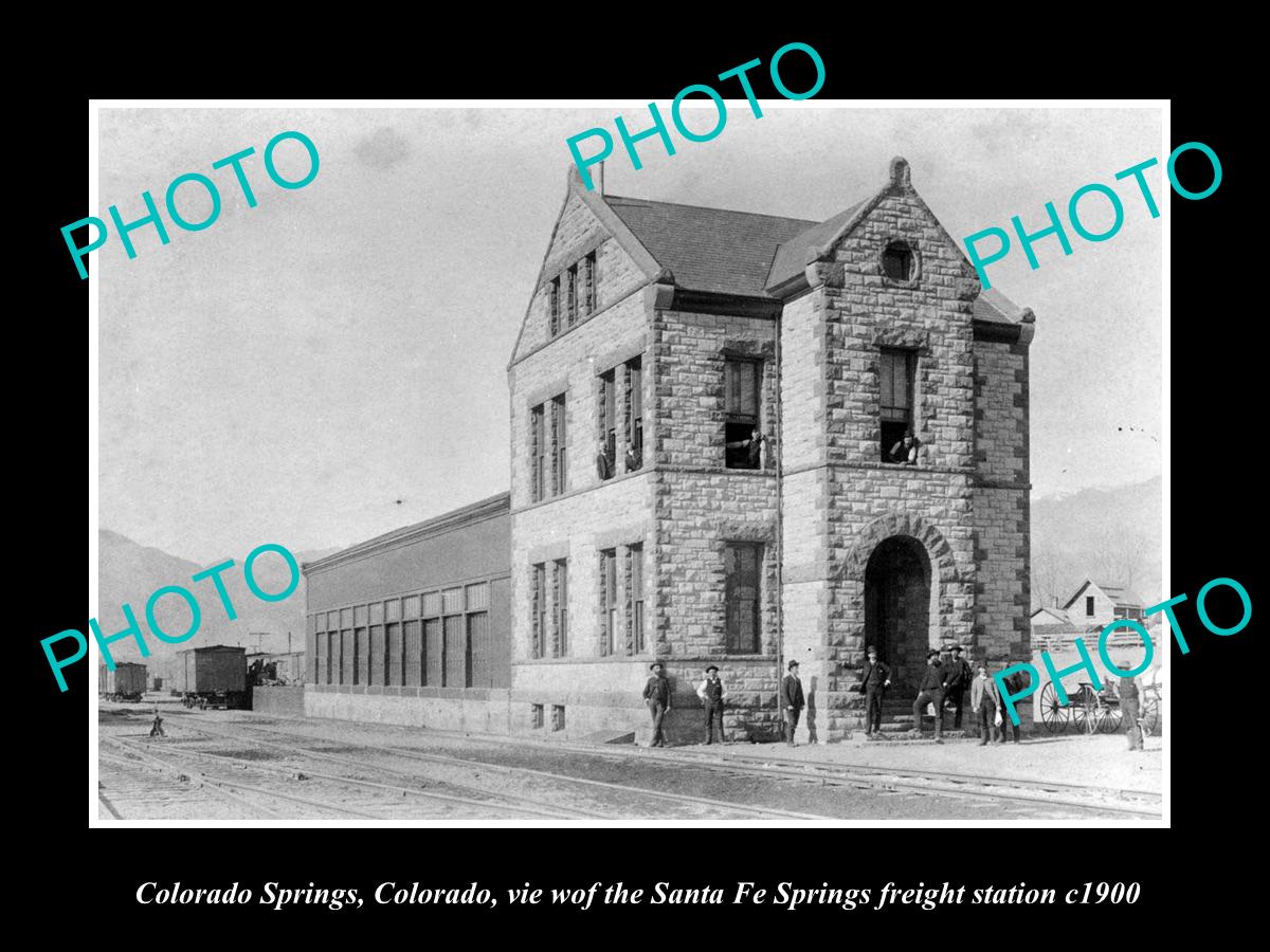 OLD LARGE HISTORIC PHOTO OF COLORADO SPRINGS, THE SANTA FE FREIGHT STATION c1900