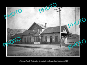 OLD LARGE HISTORIC PHOTO OF CRIPPLE CREEK COLORADO, THE RAILROAD STATION c1920