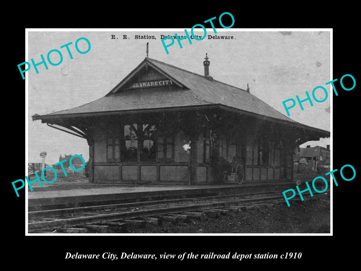 OLD LARGE HISTORIC PHOTO OF DELAWARE CITY DELAWARE, THE RAILROAD STATION c1910