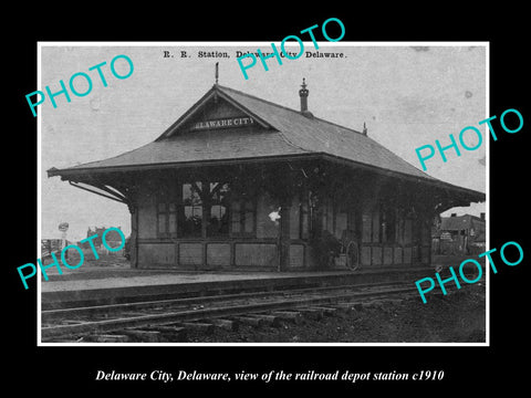 OLD LARGE HISTORIC PHOTO OF DELAWARE CITY DELAWARE, THE RAILROAD STATION c1910