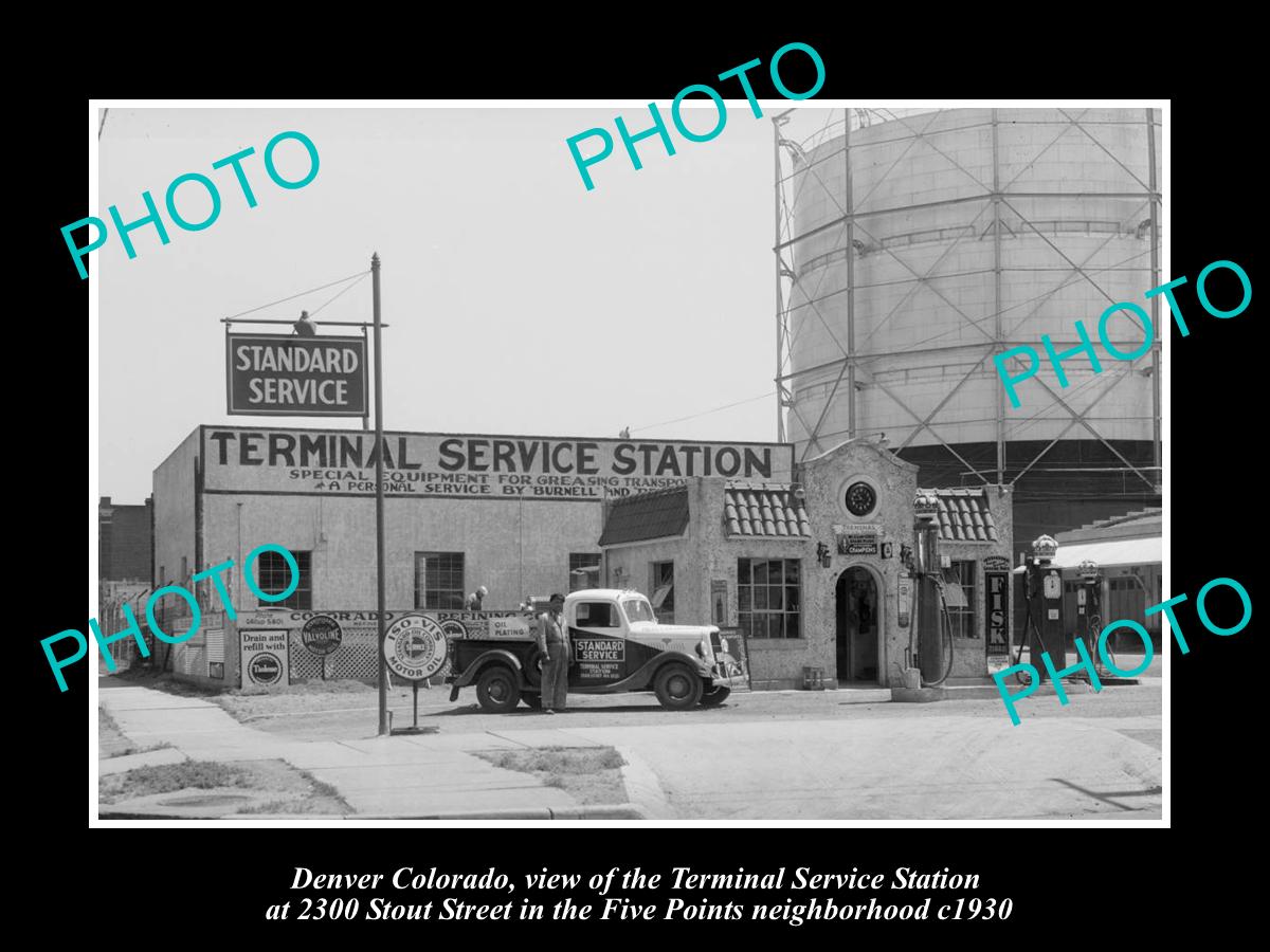 OLD LARGE HISTORIC PHOTO OF DENVER COLORADO, THE TERMINAL SERVICE STATION c1930