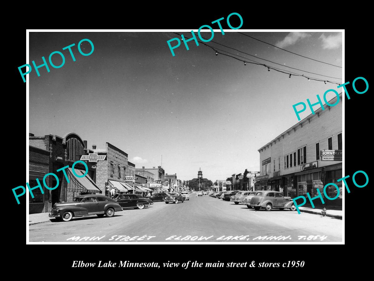 OLD LARGE HISTORIC PHOTO OF ELBOW LAKE MINNESOTA, THE MAIN STREET & STORES c1950