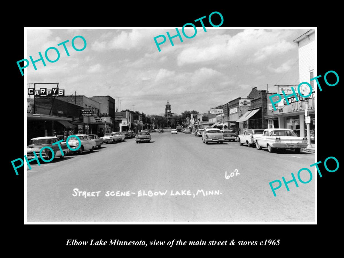 OLD LARGE HISTORIC PHOTO OF ELBOW LAKE MINNESOTA, THE MAIN STREET & STORES c1965