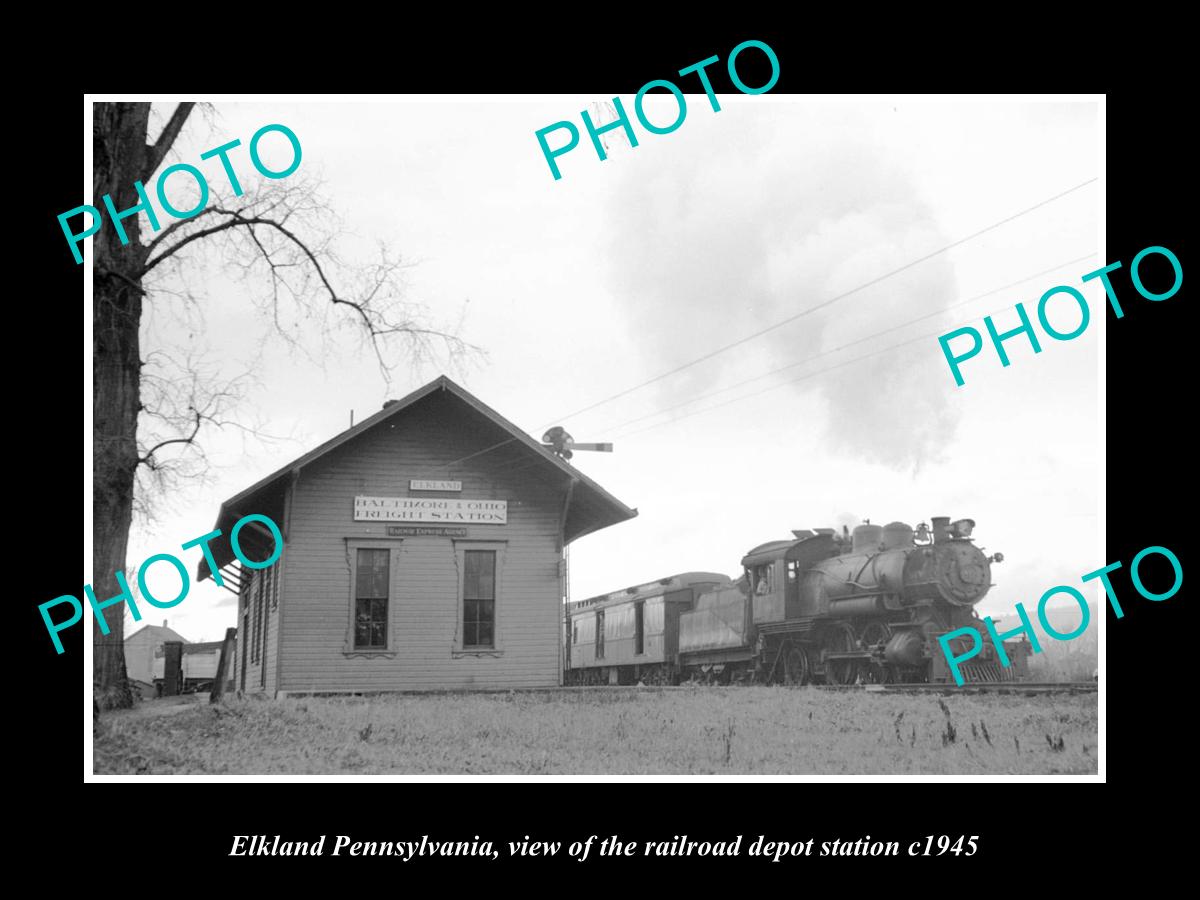 OLD LARGE HISTORIC PHOTO OF ELKLAND PENNSYLVANIA, RAILROAD DEPOT STATION c1945