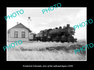 OLD LARGE HISTORIC PHOTO OF FREDERICK COLORADO, THE RAILROAD DEPOT STATION c1930