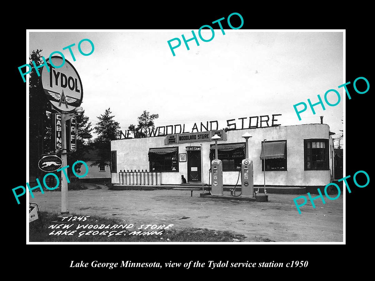 OLD LARGE HISTORIC PHOTO OF LAKE GEORGE MINNESOTA, THE TYDOL GAS STATION c1950