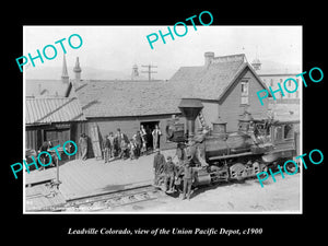 OLD LARGE HISTORIC PHOTO OF LEADVILLE COLORADO, THE UNION RAILROAD STATION c1900