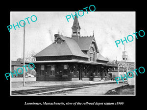 OLD LARGE HISTORIC PHOTO OF LEOMINSTER MASSACHUSETTS, THE RAILROAD DEPOT c1900