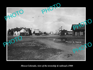 OLD LARGE HISTORIC PHOTO OF MOSCA COLORADO, THE TOWNSHIP & RAILROAD c1900