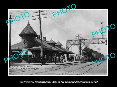 OLD LARGE HISTORIC PHOTO OF NORRISTOWN PENNSYLVANIA, THE RAILROAD STATION c1910