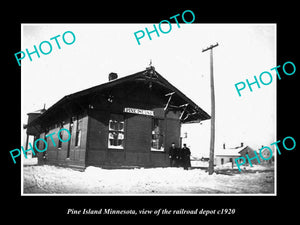 OLD LARGE HISTORIC PHOTO OF PINE ISLAND MINNESOTA, RAILROAD DEPOT STATION c1920