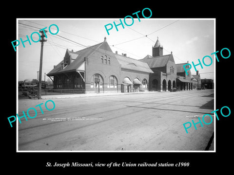 OLD LARGE HISTORIC PHOTO OF ST JOSEPH MISSOURI, THE UNION RAILROAD STATION c1900