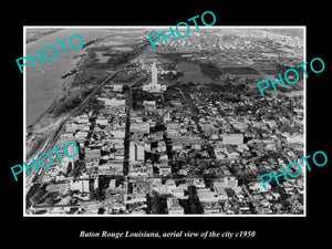 OLD LARGE HISTORIC PHOTO OF BATON ROUGE LOUISIANA, AERIAL VIEW OF CITY c1950