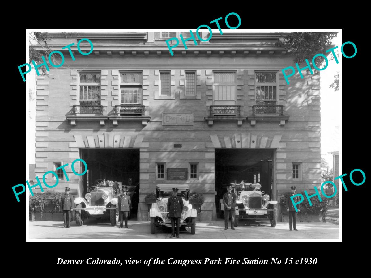 OLD LARGE HISTORIC PHOTO OF DENVER COLORADO, CONGRESS PARK FIRE STATION c1930