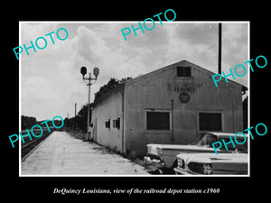 OLD LARGE HISTORIC PHOTO OF DEQUINCY LOUISIANA, THE RAILROAD DEPOT STATION c1960