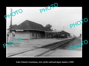 OLD LARGE HISTORIC PHOTO OF LAKE CHARLES LOUISIANA, THE RAILROAD STATION c1960