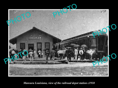 OLD LARGE HISTORIC PHOTO OF MANSURA LOUISIANA, THE RAILROAD DEPOT STATION c1910