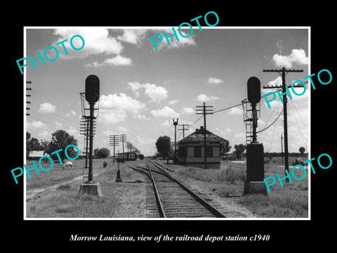 OLD LARGE HISTORIC PHOTO OF MORROW LOUISIANA, THE RAILROAD DEPOT STATION c1940