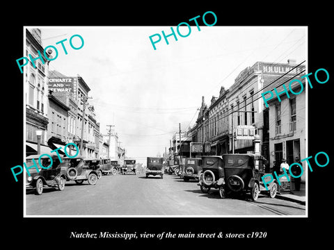 OLD LARGE HISTORIC PHOTO OF NATCHEZ MISSISSIPPI, THE MAIN ST & STORES c1920