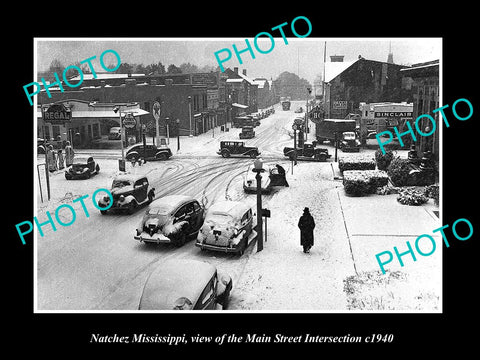 OLD LARGE HISTORIC PHOTO OF NATCHEZ MISSISSIPPI, THE MAIN ST INTERSECTION c1940