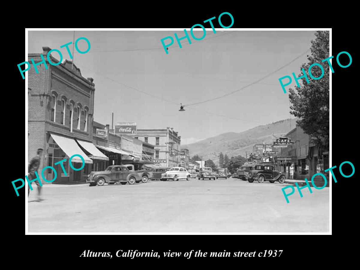 OLD LARGE HISTORIC PHOTO ALTURUS CALIFORNIA, VIEW OF THE MAIN STREET c1937