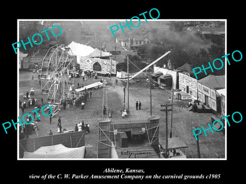 OLD LARGE HISTORIC PHOTO OF ABILENE KANSAS, THE CARNIVAL GROUNDS c1905