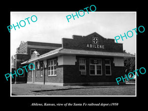 OLD LARGE HISTORIC PHOTO OF ABILENE KANSAS, THE SANTA FE RAILROAD DEPOT c1950