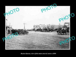 OLD LARGE HISTORIC PHOTO OF BAZINE KANSAS, VIEW OF THE MAIN St & STORES c1890