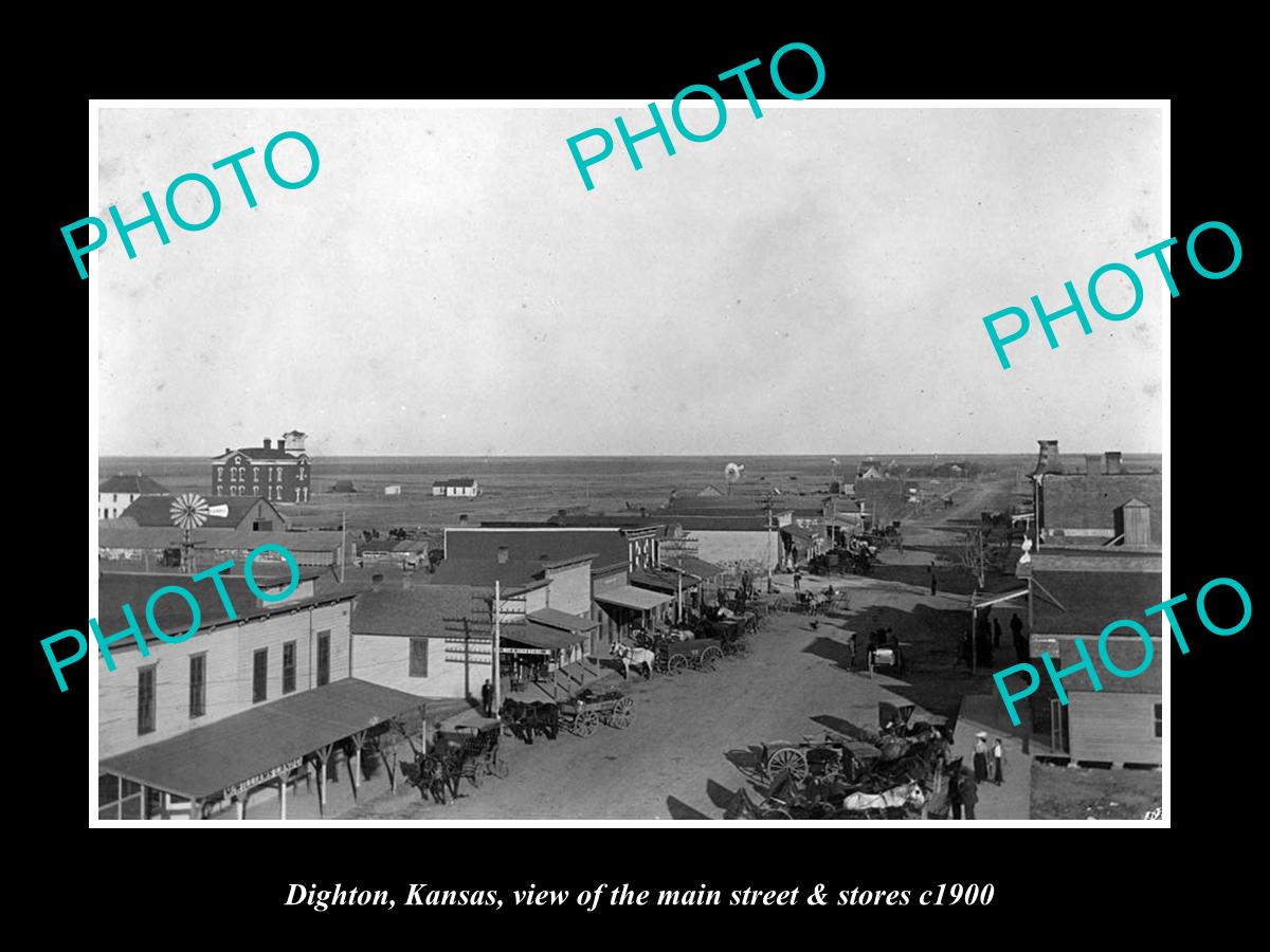 OLD LARGE HISTORIC PHOTO OF DIGHTON KANSAS, THE MAIN STREET & STORES c1900