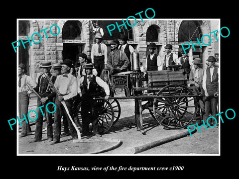 OLD LARGE HISTORIC PHOTO OF HAYS KANSAS, VIEW OF THE FIRE DEPARTMENT CREW c1900