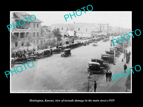 OLD LARGE HISTORIC PHOTO OF HOISINGTON KANSAS, MAIN STREET TORNADO DAMAGE c1919