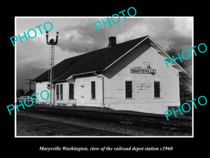 OLD LARGE HISTORIC PHOTO OF MARYSVILLE WASHINGTON, THE RAILROAD STATION c1960