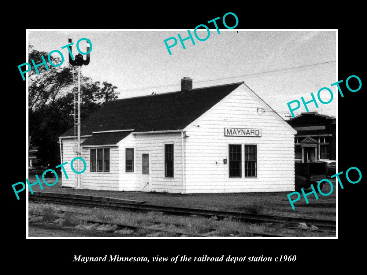 OLD LARGE HISTORIC PHOTO OF MAYNARD MINNESOTA, THE RAILROAD STATION c1960