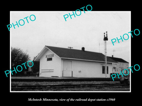 OLD LARGE HISTORIC PHOTO OF McINTOSH MINNESOTA, THE RAILROAD STATION c1960